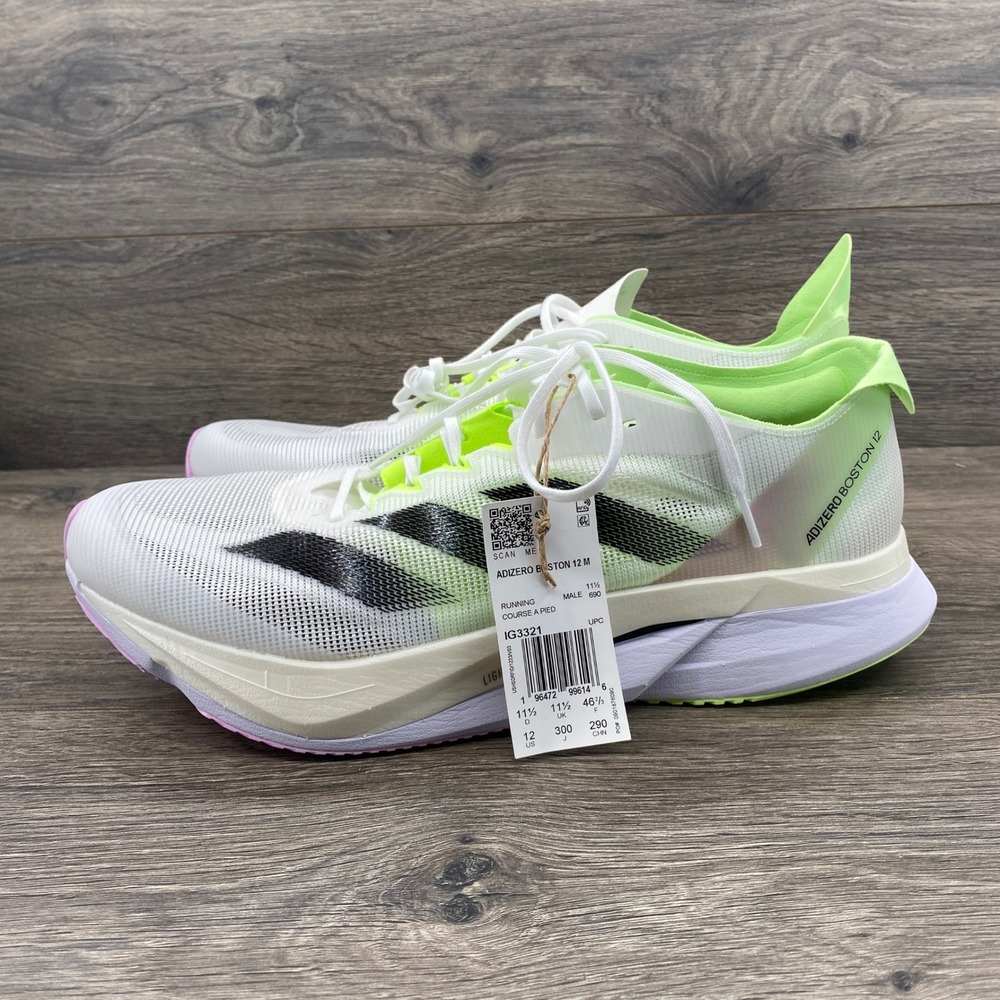 Adidas Adizero Boston 12 Running Shoes Mens 12 White Lucid Lemon IG3321